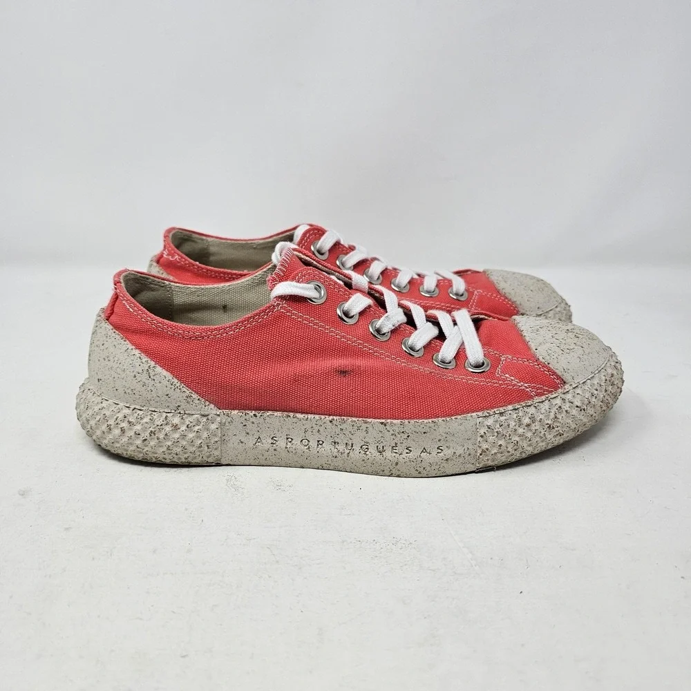 ASPORTUGUESAS‎ Shoes Womens Size 6.5 Red Canvas Lace Up Cork Sole 37 Sneakers